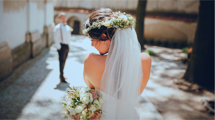 long wedding hair with tiara and veil