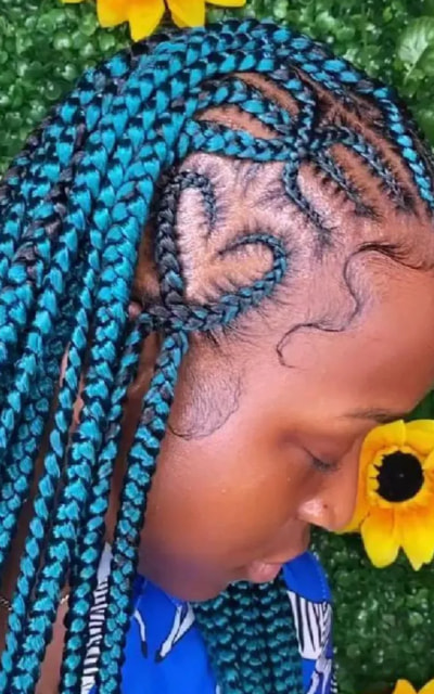 Blue Tribal Cornrows with Heart Design