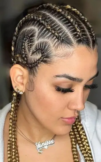 Feed-in Braids with Rear Heart Design
