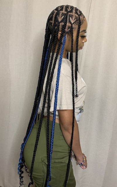 Heart Styled Knotless Braids with Curled Ends