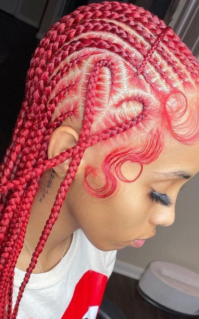 Red Tribal Braids with Heart Design