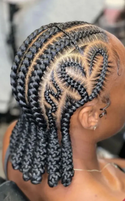 Sleek Stitched Cornrows with Heart Design