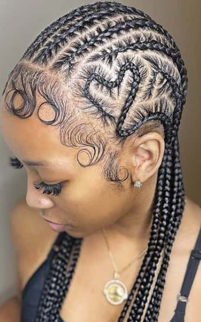 Straight Back Cornrows with Side Heart Design